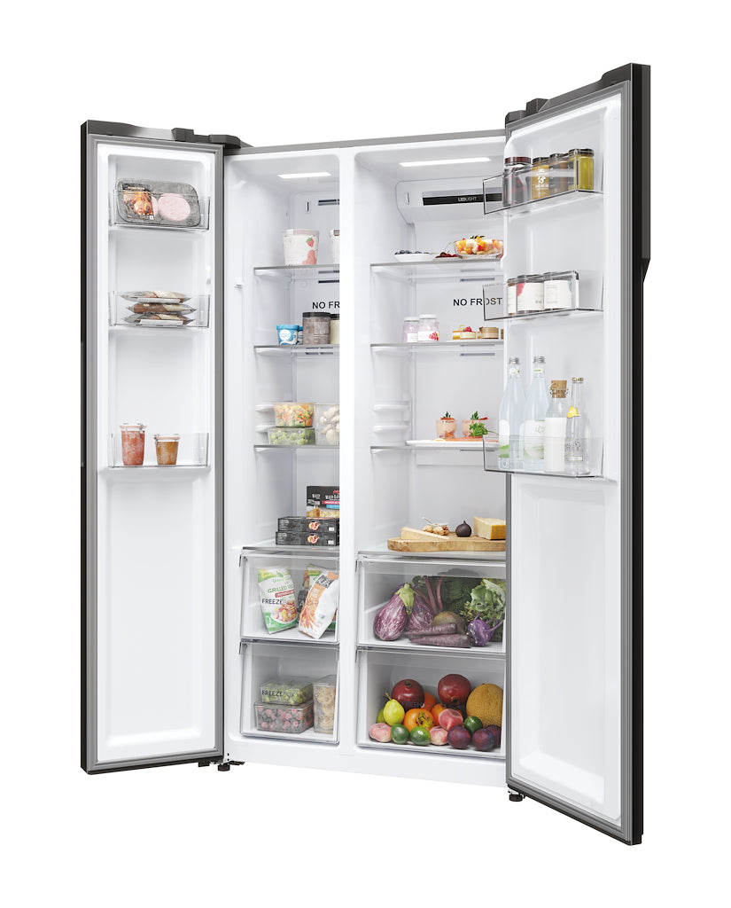 Haier HSR5918DNMP 90cm American Style Side-by-Side Fridge Freezer - Platinum Inox