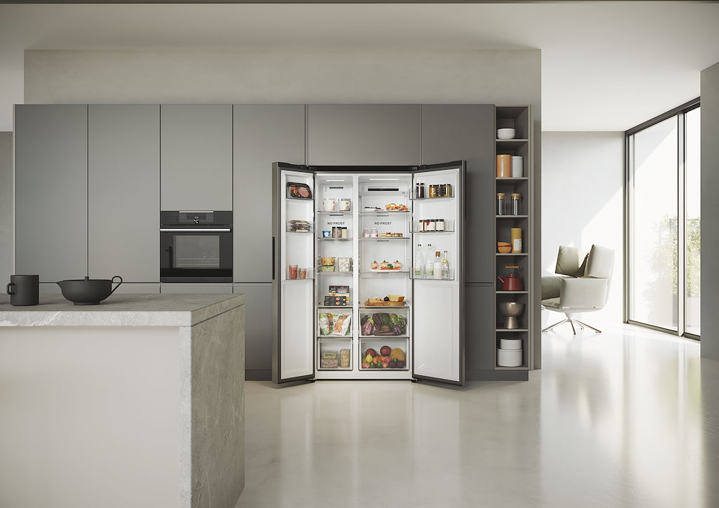 Haier HSR5918DNMP 90cm American Style Side-by-Side Fridge Freezer - Platinum Inox
