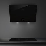 Smeg KV394N 90cm Angled Chimney Hood in Black Glass Auto Vent 2.0