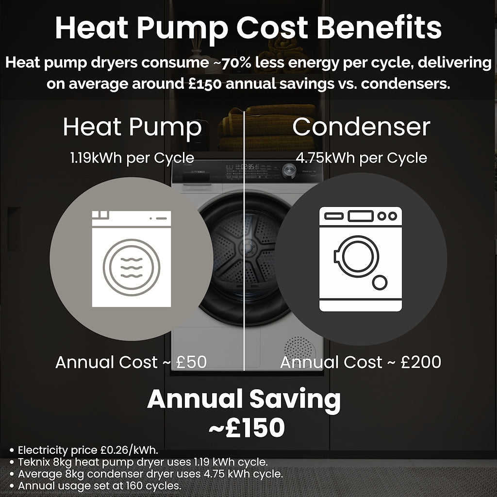 Teknix TKHP8HW 8kg Heat Pump Tumble Dryer - White