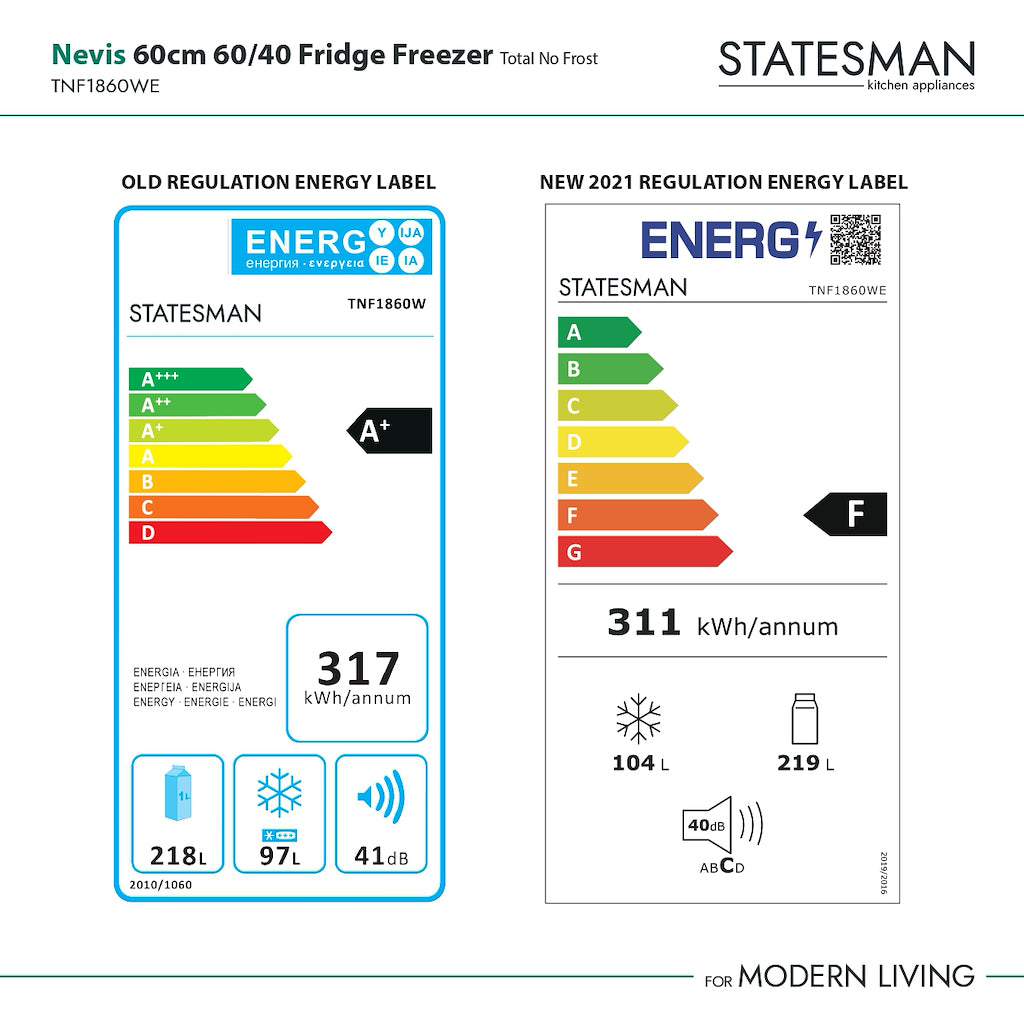 Statesman TNF1860WE 60cm 60/40 TNF Fridge Freezer